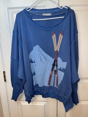We The Free Blue Ski Graphic Crewneck Sweatshirt